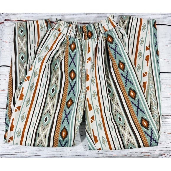 Southwest Aztec Pants Juniors High Waisted Pockets Brushed Cotton USA Vtg - Picture 1 of 16